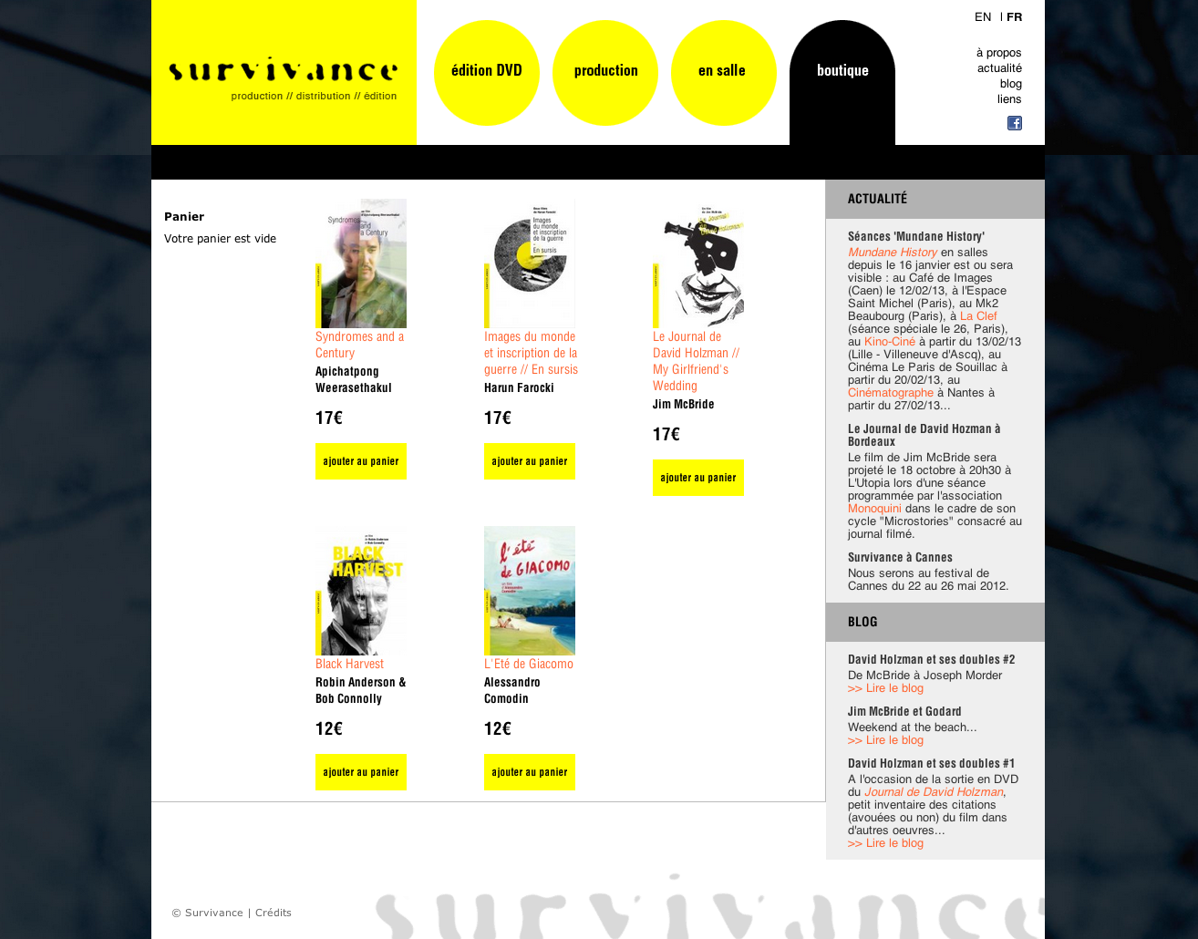 Survivance, interface : page intérieur